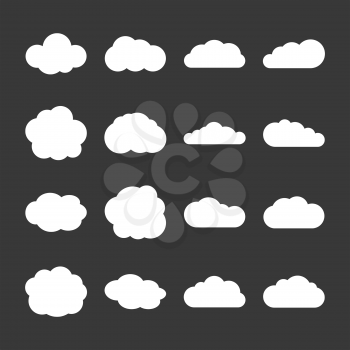 Vector clouds icons in white over gray. Set of elements white clouds illustration