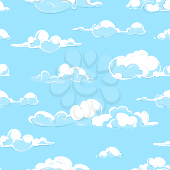 Cartoon clouds weather seamless pattern in pastel colors. Vector illustration