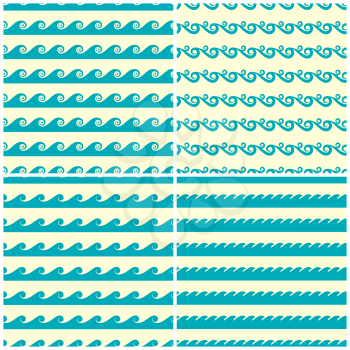 Set of vector aqua green waves seamless patterns. Water background ocean illustration
