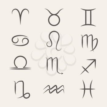 Set of vector Zodiac signs. Aquarius and taurus, libra and leo, sagittarius and capricorn illustration