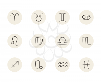 Set of vector Zodiac signs in circles white background. Illustration of astrology calendar