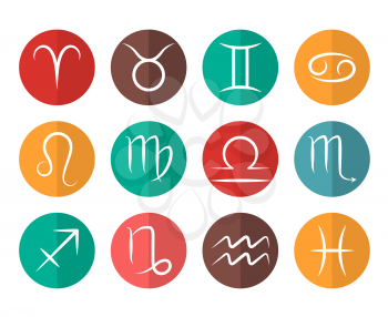 Set of vector Zodiac signs flat icons white background. Symbol of zodiac illustration