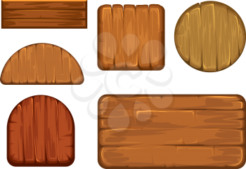 Wooden retro labels vector set. Different shapes of wood sign board. Plank frame and timbered board vector illustration
