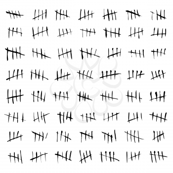 Tally marks, counting waiting number marks isolated on white wall. Progress time marks on wall prison illustration