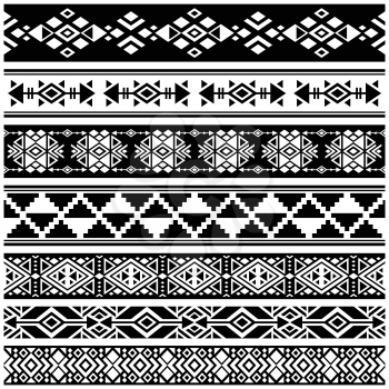 African and mexican aztec american tribal vector borders, frame patterns. Monochrome of african tribal pattern illustration
