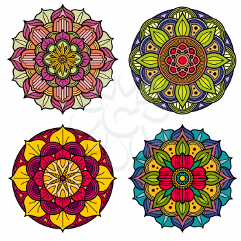 Color mandalas indian and chinese floral vector patterns. Set of floral mandala. Illustration of asian mandala