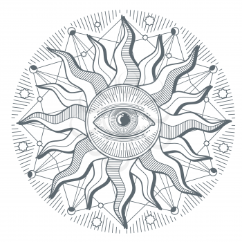 All seeing eye illuminati new world order vector freemasonry sign. Illustration of illuminati freemasonry symbol