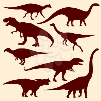 Dinosaurs, fossil reptiles vector silhouettes. Set of dinosaur prehistoric, illustration of ancient wild dinosaur