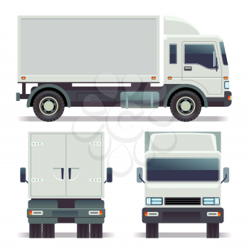 Small truck front, back and side view for cargo transportation. vector template for corporate identity. Truck van for delivery service, illustration of white car truck