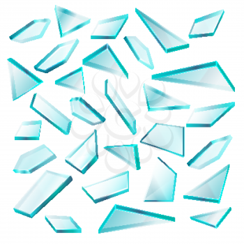 Broken glass shards isolated on white vector set. Transparent of sharp fragment glass, illustration of broken shape glass