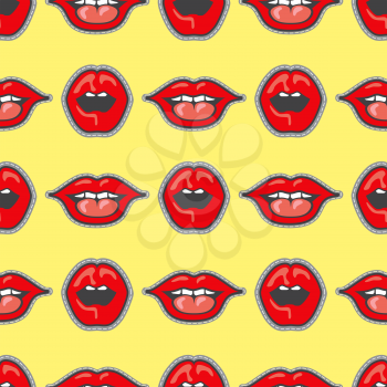 Bright lips patch vector seamless pattern. Cartoon lips girl illustration