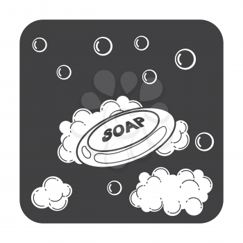 Soap bar with bubbles and foam. Hygiene in bathroom, vector illustration