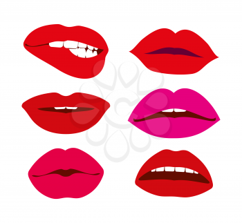 Woman lips vector icons. Set of sexy female red lips illustration