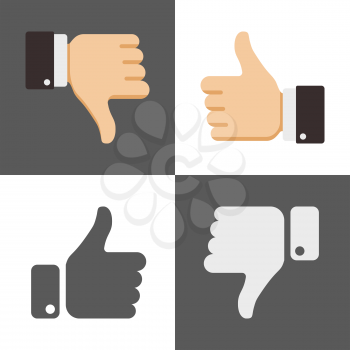 Thumbs up and down, like and dislike icons for social network. Gesture like and ok illustration