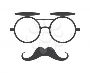 Vector glasses and mustache icon in black over white. Element hipster illustration