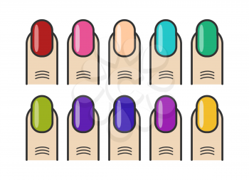Manicure fingers and colorful nails vector icons set. Collection of colored nails illustration