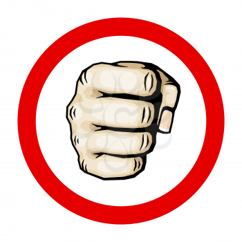 Punching hand with clenched fist vector illustration. Human fist in round