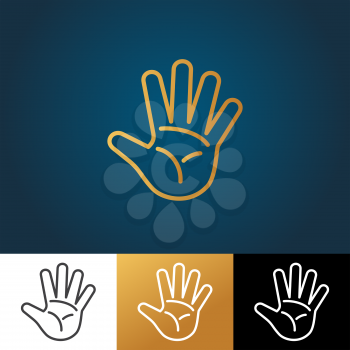Open hand vector icon in four variations. Human arm illustration