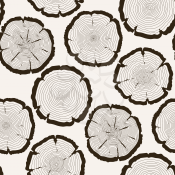 Vector tree rings cut trunk seamless pattern. Nature rough ring of trunk illustration