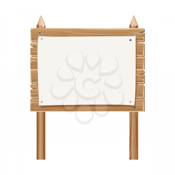 Wooden blank sign board with paper isolated on white. Wood board with paper sheet illustration