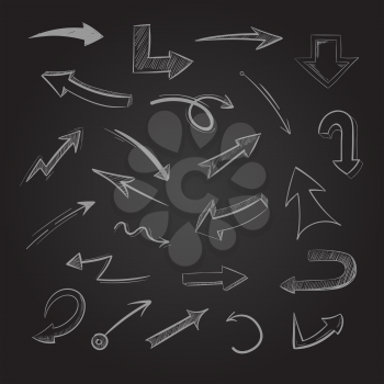 Abstract doodle chalk arrows on blackboard vector illustration. Hand draw scribble arrow, sketch arrows pointer on challboard