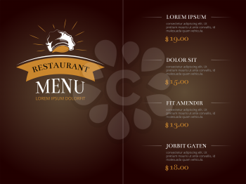 Cafe restaurant menu template identity vector mockup. Card with a list of dishes illustration