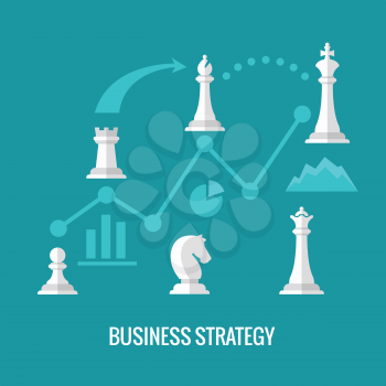 Business strategy with chess flat vector concept. Chess strategy for business, illustration infographic and plan strategy