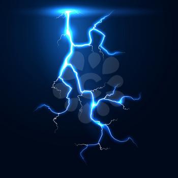 Lightning thunder storm vector background. Illustration of thunderstorm flash and electricity strike