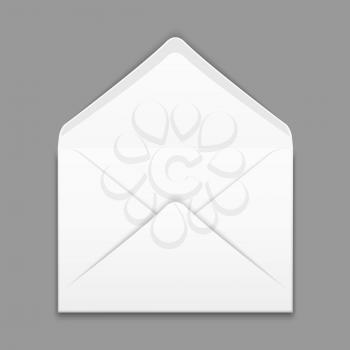 Blank envelope isolated on gray background vector design mockup. Paper opened envelope for business, illustration white envelope for letter and message