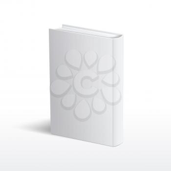 Blank vertical white book cover standing on table perspective view vector. Template of hardcover book