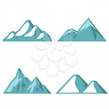Blue mountain flat icons on white background. Element logo for travel company. Vector illustration