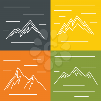 Mountain flat icons with sun on color background. Logo for mountain tourism, vector illustration