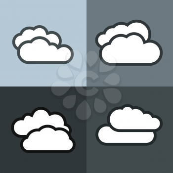 White flat cloud icons on color background. Cloudy weather icon. Vector illustration