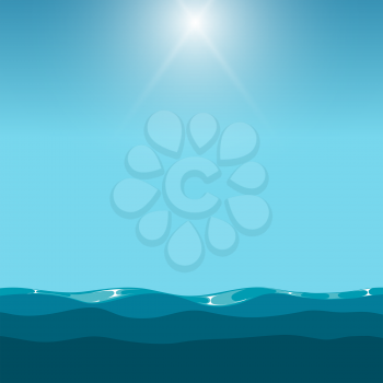 Clean blue sky over the ocean background. Sea outdoor summer, vector illustration