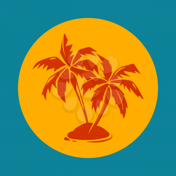 Tropical paradise palm trees and sun logo. Island silhouette emblem for vacation, vector illustration