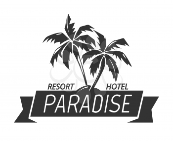 Paradise island resort hotel logo. Tropical illustration and vector summer island