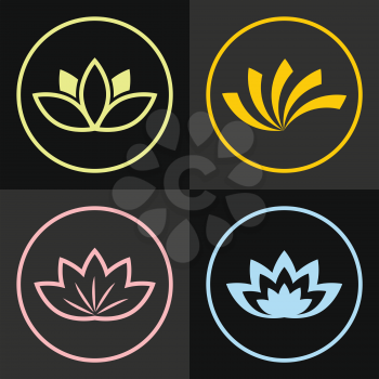 Color line flowers on black background. Logo design in line art style. Vector illustration