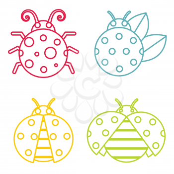 Ladybug icons in color line style on white background. Insect in linear style. Vector illustration
