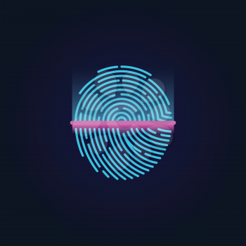 Fingerprint electronic scanning, identification system vector illustration. Sensor scanning fingerprint and human pattern fingerprint for security