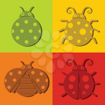 Ladybug icons with dark shadow isolated on color background. Vector illustration