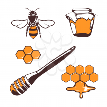 Beekeeper, bee, honey vector design elements isolated over white. Natural honeyed illustration