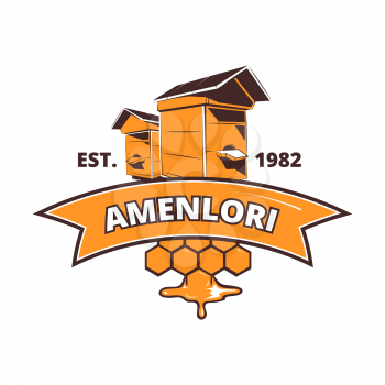 Retro beekeeper, honey vector label, badge emblem and logo. Symbol farm flat illustration