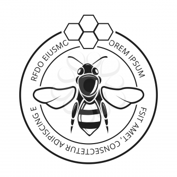 Retro honeybee, beekeeper, honey logo. Natural symbol and label with honeycomb, vector illustration