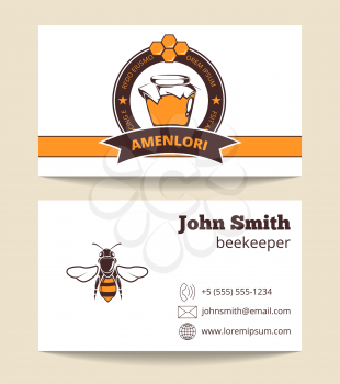 Beekeeper vector business card template. Poster beekeeping and agriculture illustration