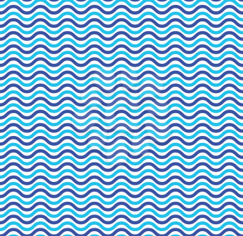 Blue ocean waves marine seamless pattern. Illustration wave line texture, vector backdrop nautical