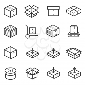 Package line thin icons vector set. Boxes, crates, containers and package for shipping. Illustration package box for delivery and transportation