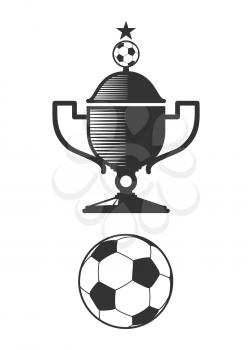 Soccer cup and ball design elements. Football logo for sport team. Vector illustration