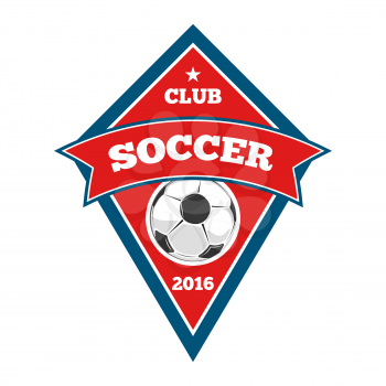 Vector soccer logo, badge, emblem template in red and blue. Football team emblem illustration