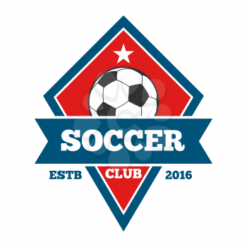 Vector soccer logo, badge, emblem template in red and blue. Football badge and banner illustration
