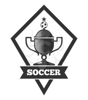 Vector soccer logo template, emblem in black isolated over white. Football cup logo illustration